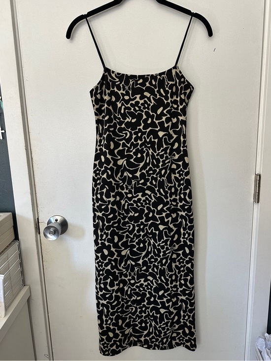 Zara Dresses & Skirts - Zara Black and Cream Slip Midi Dress with Abstract Floral Print